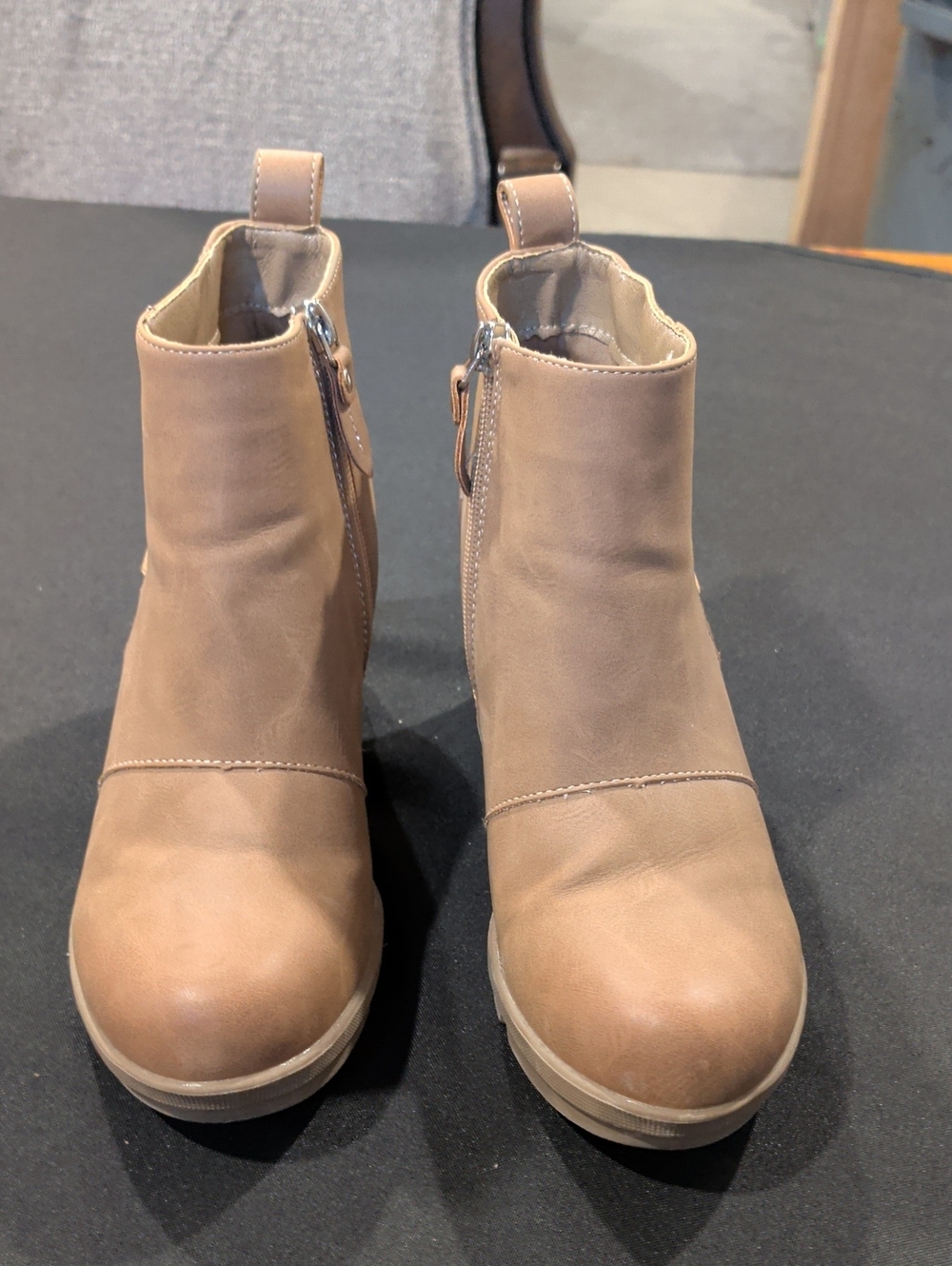Women's Tan Wedge Ankle Boots with Side Zip